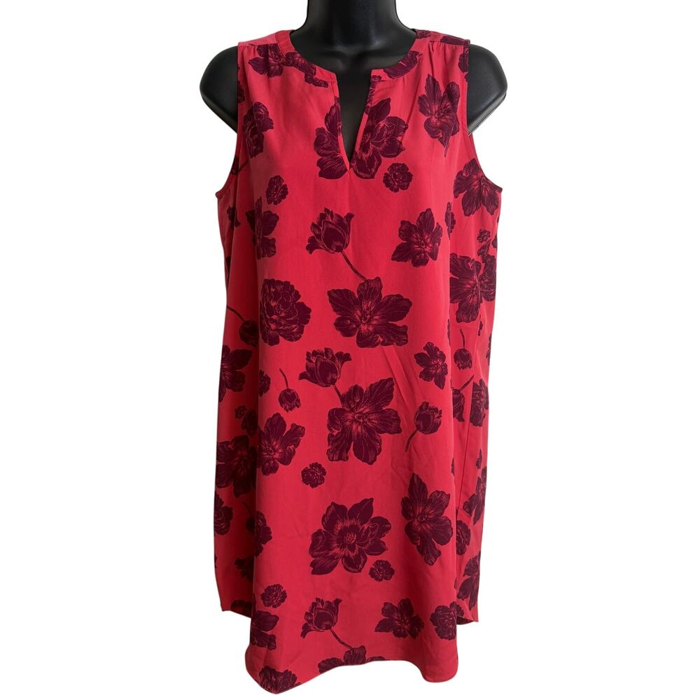 Ann Taylor Floral Sleeveless Shift Dress Small Pink Burgundy Knee Length EUC